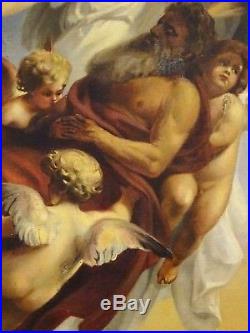 Large19th Century Classical St Micheal Defeating Satan Devil Antique Painting