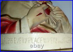 Last Rites Box Antique Sacred Heart Of Jesus Religious Chalkware Statue Sick