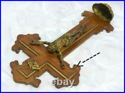 Late 19TH Antique French Religious Crucifix Cross Christ Marquetry wood Brass