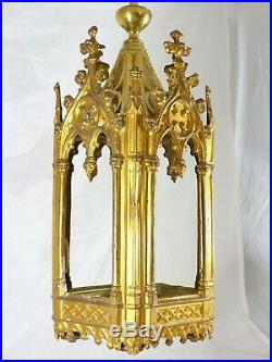 Late 19th Antique Gilded Brass French Chandelier Lantern Pendant Religious