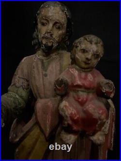 Late 19th Century 12 Religious Wood Santos With Child