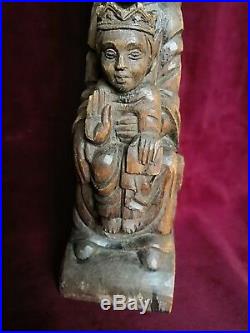 Late 19th Century Carved Pine'Black Madonna' Religious Figure 36cm Tall