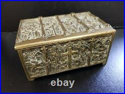 Late Victorian Medieval Gothic Revival Brass Casket / Box Heavy Religious