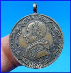 Leon XIII Pont. Max. & Rare Jesus Scene Copper Antique Medal Religious Charm Leon XIII Pont. Max. & Rare Jesus Scene Copper Antique Medal Religious Charm