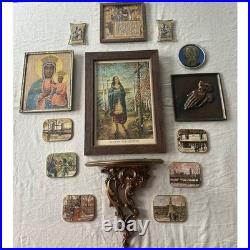 Lot 14 vintage miniature gallery wall complete art pictures religious lady set
