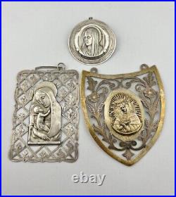 Lot Antique. 800 Silver Catholic Religious Holy Vergin Mary Jesus Pendants