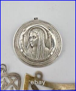 Lot Antique. 800 Silver Catholic Religious Holy Vergin Mary Jesus Pendants