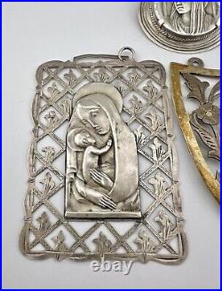 Lot Antique. 800 Silver Catholic Religious Holy Vergin Mary Jesus Pendants