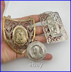 Lot Antique. 800 Silver Catholic Religious Holy Vergin Mary Jesus Pendants