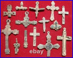 Lot Of Bronze Cross Religious Pectoral Crucifixes Antique Pirate 17-20th C