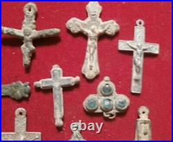 Lot Of Bronze Cross Religious Pectoral Crucifixes Antique Pirate 17-20th C