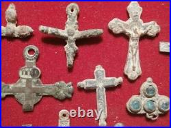 Lot Of Bronze Cross Religious Pectoral Crucifixes Antique Pirate 17-20th C