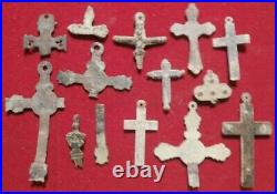 Lot Of Bronze Cross Religious Pectoral Crucifixes Antique Pirate 17-20th C