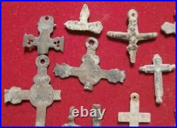 Lot Of Bronze Cross Religious Pectoral Crucifixes Antique Pirate 17-20th C