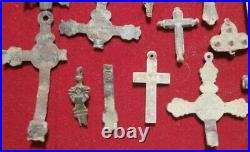 Lot Of Bronze Cross Religious Pectoral Crucifixes Antique Pirate 17-20th C