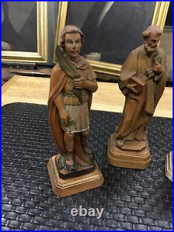 Lot Of Three Antique Wooden Italian Religious Statues Figures Finely Detailed