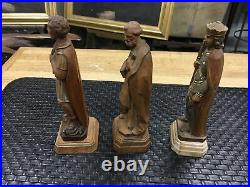 Lot Of Three Antique Wooden Italian Religious Statues Figures Finely Detailed
