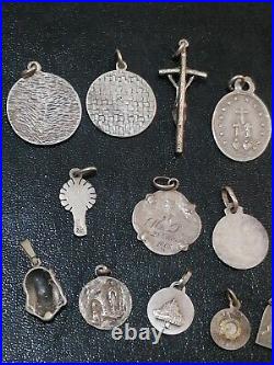 Lot of 16 Vintage or Antique Silver Christian Religious Unique Charm & Pendant