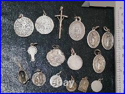 Lot of 16 Vintage or Antique Silver Christian Religious Unique Charm & Pendant