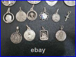 Lot of 19 Silver Rare Vintage or Antique Religious Cross & Charm & Pendant