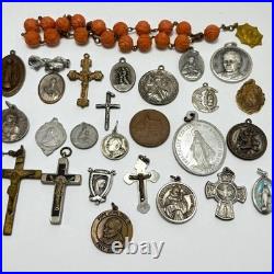 Lot of 26 Antique & Vintage Catholic Religious Medals & Items