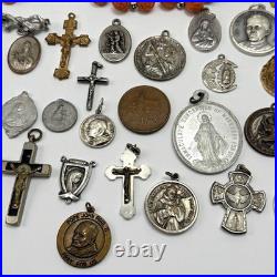 Lot of 26 Antique & Vintage Catholic Religious Medals & Items