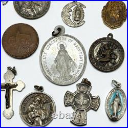 Lot of 26 Antique & Vintage Catholic Religious Medals & Items