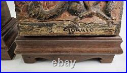 Lot of 3 Antique Carved Polychrome Wood Panels Italian S Giorgio Religious 19c