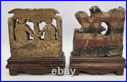 Lot of 3 Antique Carved Polychrome Wood Panels Italian S Giorgio Religious 19c