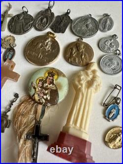 Lot of 30 Antique & Modern Catholic Religious Medals & Items
