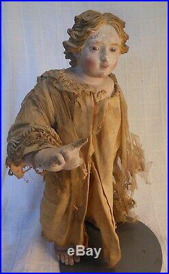 Lovely 18th Century Carved, Gesso And Painted Creche Religious Altar Figure