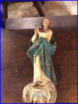 Lovely Early Carved Wood Religious Figure Divinity Polychrome Decoration Saint