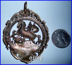 Lrg Antique Religious Open Work Medal Saint George Slaying The Dragon Crucifix