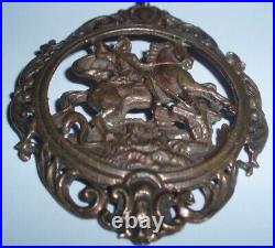 Lrg Antique Religious Open Work Medal Saint George Slaying The Dragon Crucifix