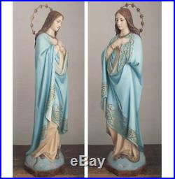 Madonna Holy Mary Statue 33.8 inch Hands on Chest Sacred Heart Religious Antique
