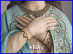 Madonna Holy Mary Statue 33.8 inch Hands on Chest Sacred Heart Religious Antique