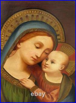 Madonna and Child. Large Fine Antique oil. Ca. 1850