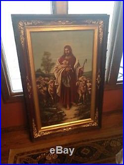 Magnificent Antique Victorian Religious Jesus Oil Painting on Canvas, Gorgeous