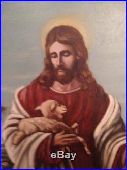 Magnificent Antique Victorian Religious Jesus Oil Painting on Canvas, Gorgeous