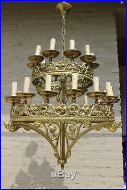 Majestical Antique Religious Bronze church 26 lamps chandelier 2 levels rare