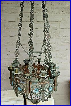 Majestical XXL neo gothic castle church Bronze enamel chandelier lamp religious