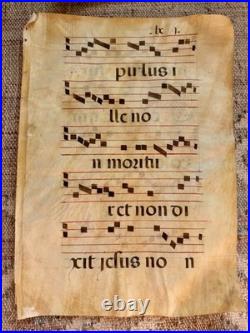 Medieval Gregorian Chant Manuscript Leaf c. 1500 Antiphonary Vellum Large Initial