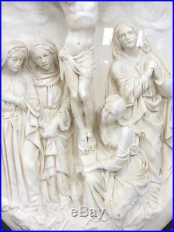 Meerschaum Retablo Oval France Antique mid 1800s Religious Art Jesus Crucifixion