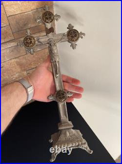 Metal Large Antique French crucifix Cross Religious Jesus Christ Church Jesus