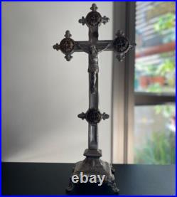 Metal Large Antique French crucifix Cross Religious Jesus Christ Church Jesus