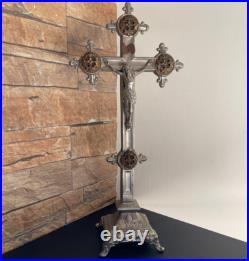 Metal Large Antique French crucifix Cross Religious Jesus Christ Church Jesus