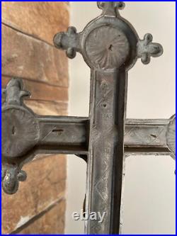 Metal Large Antique French crucifix Cross Religious Jesus Christ Church Jesus