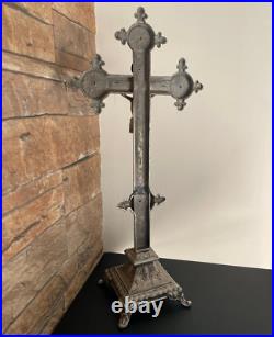 Metal Large Antique French crucifix Cross Religious Jesus Christ Church Jesus