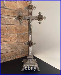 Metal Large Antique French crucifix Cross Religious Jesus Christ Church Jesus
