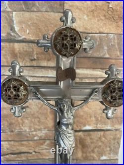 Metal Large Antique French crucifix Cross Religious Jesus Christ Church Jesus